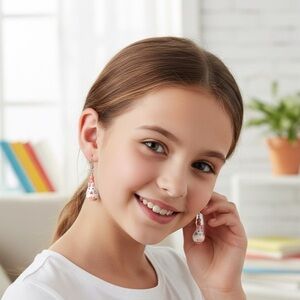 Handmade Ceramic & Glass Orange/Pink Silver Bunny Dangle Earrings